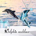 wholesale 925 Sterling Silver Blue Crystal Dolphins with Round Turquoise Stone Pendant Necklaces for Women Girls s 43cm Chain Length-0-5