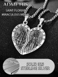 wholesale 925 Sterling Silver Heart-Shaped Saint Florian and Protect Us Couples Necklace Religious Gift Set -0-4