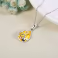 wholesale 925 Sterling Silver Amber Bee Flower Pendant Necklace Wholesale for Women-0-2