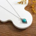 wholesale 925 Sterling Silver Round Genuine Turquoise Pendant Necklace Bohemian Gift for Women-0-2