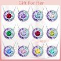 wholesale TOUPOP Christmas Gifts For Mom Women Necklace Sterling Silver Circle Necklaces For Women Crystal Pendant Birthday Mother's Day Jewelry Gifts For Mom Wife Her (b-vitrail Light-01-january-garnet) -0-6