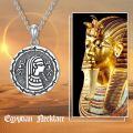 wholesale 925 Sterling Silver Egyptian Cleopatra Coin Pendant Necklace Oxidized Silver Vintage Chain-0-5