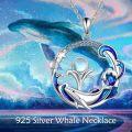 wholesale 925 Sterling Silver Blue Enamel Wave Whale Pendant Necklaces for Women Ocean Theme s 48cm Chain Length-0-2