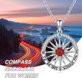wholesale 925 Sterling Silver Red Fire Opal Compass I'd be lost without you Pendant Necklace Gift for Women-0-2