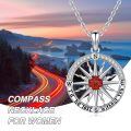 wholesale 925 Sterling Silver Compass Necklace With Red Stone And Engraving-0-2