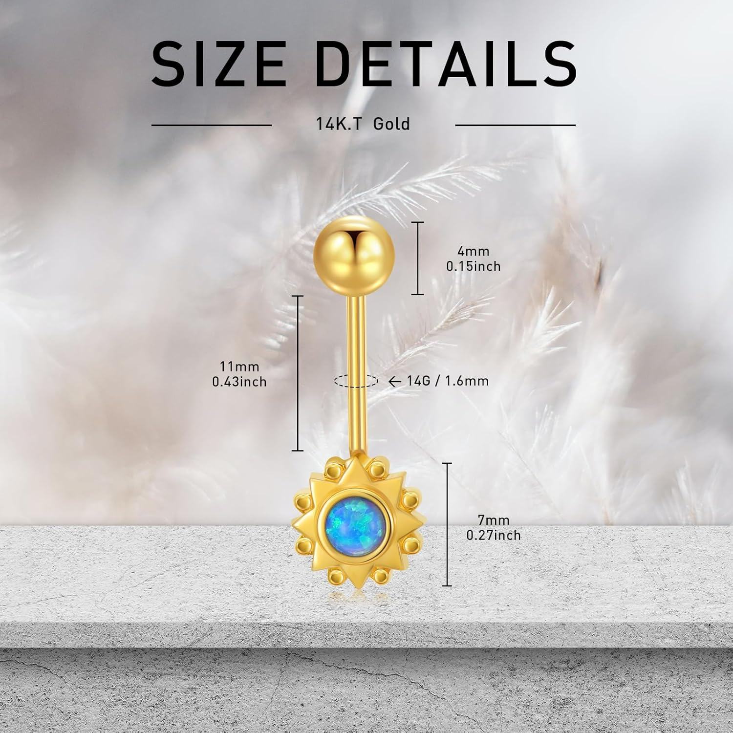 14K Gold Sun Flower Dangle Belly Button Rings 14G Body Jewelry-0-3