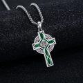 wholesale 925 Sterling Silver Green Enamel Celtic Cross Pendant Necklace  Norse Viking Jewelry-0-2