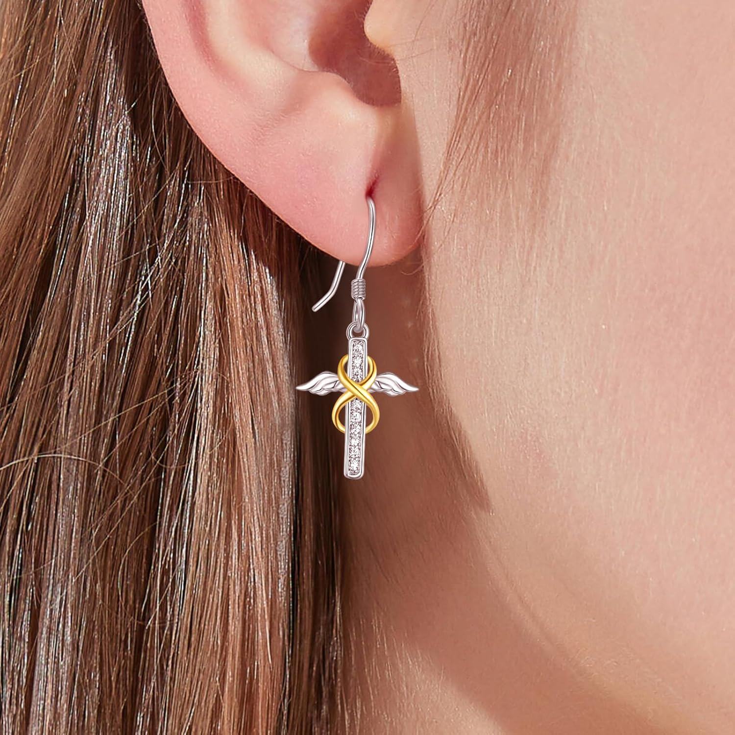 Sterling Silver Dangle Cross Earrings for Women Christian Faith Jewelry Religious Gifts for Mom-0-2