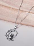 wholesale 925 Sterling Silver Moon & Cat Guitar Pendant Necklace for Women Girls Gifts-0-3