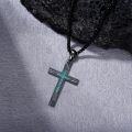 wholesale 925 Sterling Silver Turquoise Inlay Black Cross Pendant Necklace for Men & Women-0-2
