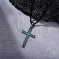 wholesale 925 Sterling Silver Turquoise Inlay Black Cross Pendant Necklace for Men & Women-0-2