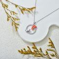 wholesale 925 Sterling Silver Flower and Frog Charm Pendant Necklace with Red Enamel Accents-0-3