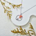 wholesale 925 Sterling Silver Lotus Frog Circle Pendant Necklace With Cubic Zirconia-0-3