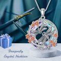 wholesale 925 Sterling Silver Dragonfly and Flowers Pendant Necklace - Cute  for Women-0-1