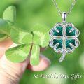 wholesale 925 Sterling Silver Clover Leaf Green Malachite Cubic Zirconia Accent Pendant Necklace for Women Girls Valentines Day Gifts Jewelry 43cm Chain Length-0-4