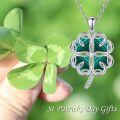 wholesale 925 Sterling Silver Four Leaf Clover Pendant With Green Enamel And Zircon Accents-0-4