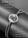 wholesale 925 Sterling Silver Padre Pio Medal Charm Bracelet with Infinity Link Chain for Men Women (Adjustable)-0-4