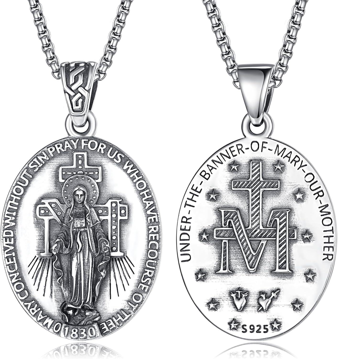 Sterling Silver Monetshe Patron Saint Medals Catholic Pendant Necklaces-0-0