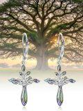 wholesale 925 Sterling Silver Abalone Shell Tree of Life Cross Drop Earrings for Women-0-6
