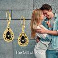wholesale Gold-Plated 925 Sterling Silver Black Onyx Teardrop Filigree Leverback Drop Earrings-0-5