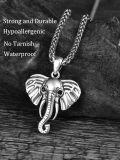 wholesale 925 Sterling Silver Elephant Head Pendant Necklaces with Black Cubic Zirconia Eyes and Braided Chain for Women/Men s 46cm/18 Length-0-1