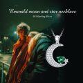 wholesale 925 Sterling Silver Crescent Moon & Star Green Heart Pendant Necklace for Women-0-4