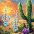 wholesale 925 Sterling Silver & Turquoise Cactus Dangle Earrings, 0.48x1.37 Inch Western Jewelry Gift-0-5