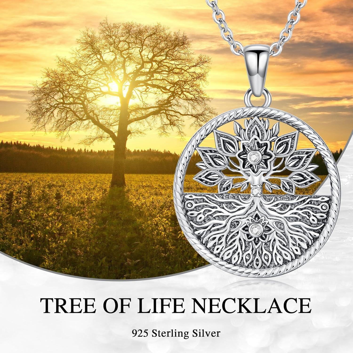 wholesale 925 Sterling Silver Round Tree of Life Pendant with Cubic Zirconia - Family s for Women-0-4