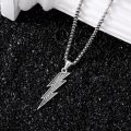 wholesale 925 Sterling Silver Mens Black Meteorite Lightning Bolt Pendant Necklace-0-4