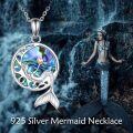 wholesale 925 Sterling Silver Abalone Shell Mermaid Heart Pendant Necklace for Women-0-5