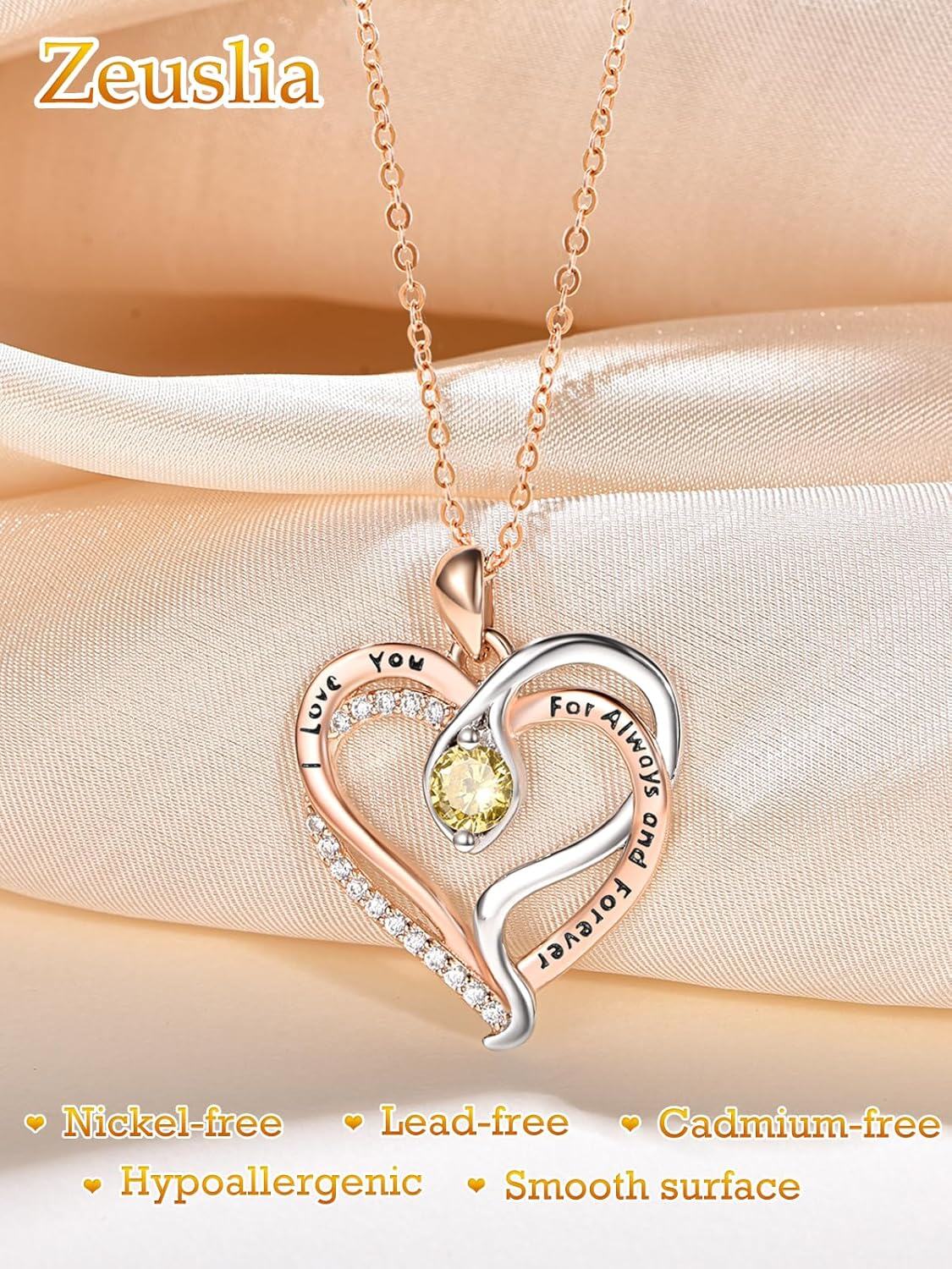Sterling Silver Rose Gold Snake Pendant with Birthstone I Love You Always Forever Necklace Cute Animal Jewelry Gifts for Women-0-4