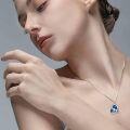 wholesale 925 Sterling Silver Heart-Shaped Mother and Baby Cows Blue Crystal Pendant Necklace for Women Girls Mothers Day Gifts-0-1