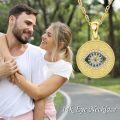 wholesale 14K Gold Round Evil Eye Pendant Necklace with Chain for Women Girls-0-5