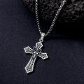 wholesale 925 Sterling Silver Mens Gothic Cross & Nail Anchor Skull Pendant Necklace -0-3