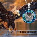 wholesale 925 Sterling Silver Blue Crystal Round Hawk Pendant Necklace Gift Jewelry for Men & Women-0-3