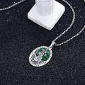 wholesale 925 Sterling Silver St Christopher Protect Us Malachite Stone Oval Pendant Necklace w/ 24 Rolo Chain-0-1