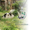 wholesale 925 Sterling Silver Moon & Panda Charm Emerald Gemstone Pendant Necklace s for Women Girls Sis-0-5