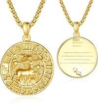 wholesale  Sterling Silver Zodiac Necklace for Men 12 Constellation Horoscope Pendant Birthday Father s Day Gift -Gold-Sagittarius-Sagittarius Gold