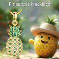 wholesale 925 Sterling Silver Green Enamel and Cubic Zirconia Pineapple Pendant Necklace s for Women & Teen Girls-0-2
