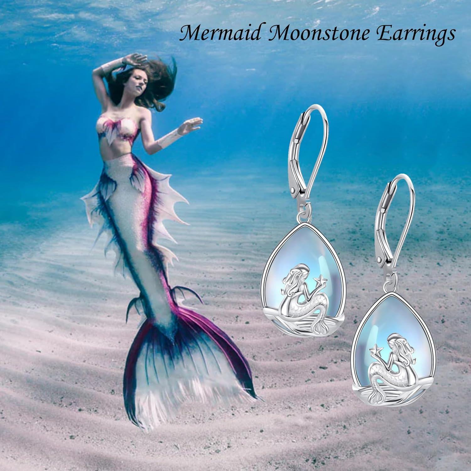 Sterling Silver Mermaid Dangle Earrings Jewelry Gifts for Women-0-6