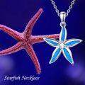 wholesale 925 Sterling Silver Blue Opal Starfish Pendant Necklace for Women Girls Gifts-0-5