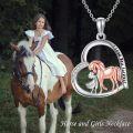 wholesale 925 Sterling Silver Horse and Girl Pendant Necklace with I Love You Forever Inscription - Cute  for Women-0-4