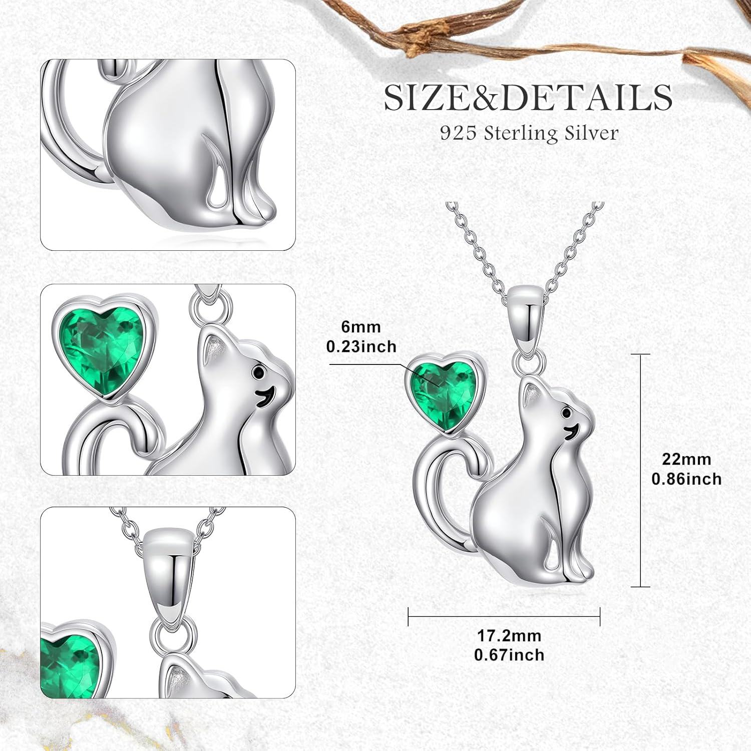 925 Sterling Silver Birthstone Cat Pendant Necklace for Women-0-4