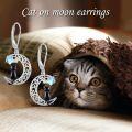 wholesale 925 Sterling Silver Moon & Star Black Cat Leverback Drop Earrings-0-1