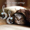 wholesale 925 Sterling Silver Black Cat Crescent Moon Star Moonstone Drop Earrings-0-1