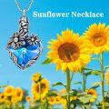 TOUPOP Sterling Silver Blue Crystal Sunflower Urn Necklace For Ashes Memorial Pendant-0-1
