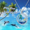 wholesale 925 Sterling Silver & Birthstone Dolphin Pendant Necklace with Palm Tree & Ocean Wave, 20x20mm, 18+2 Adjustable Chain, Gift for Women-0-1
