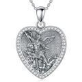 wholesale 925 Sterling Silver Saint Michael Archangel Heart Pendant Necklace With Cubic Zirconia For Women-0-0