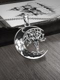 wholesale 925 Sterling Silver Black Onyx Tree of Life Skeletons Crescent Moon Pendant Necklace for Women Wife Girlfriend-0-4