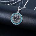 wholesale 925 Sterling Silver Turquoise St Christopher Protect Us Medal Pendant Necklace Catholic s for Men & Women-0-5